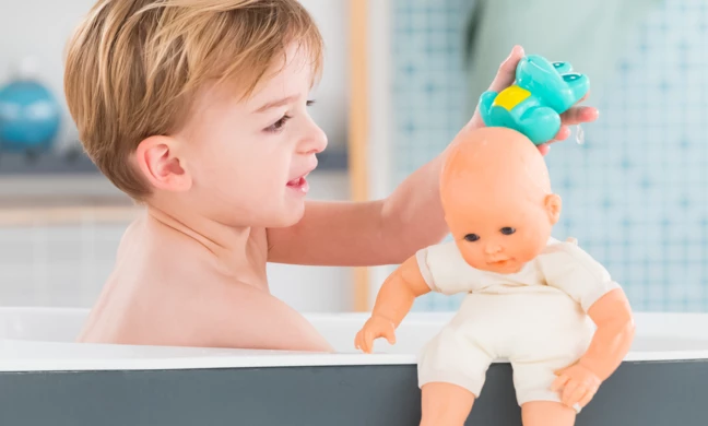 Baignoire bébé rose avec accessoires pour poupées - Ensemble de