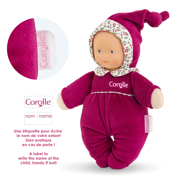 Doudou Babidoux Rose Grenadine avec un focus sur la bulle étiquette