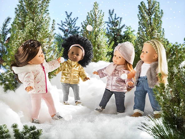Poupées ma Corolle Paloma, Prune, Pauline, Pénélope à la neige