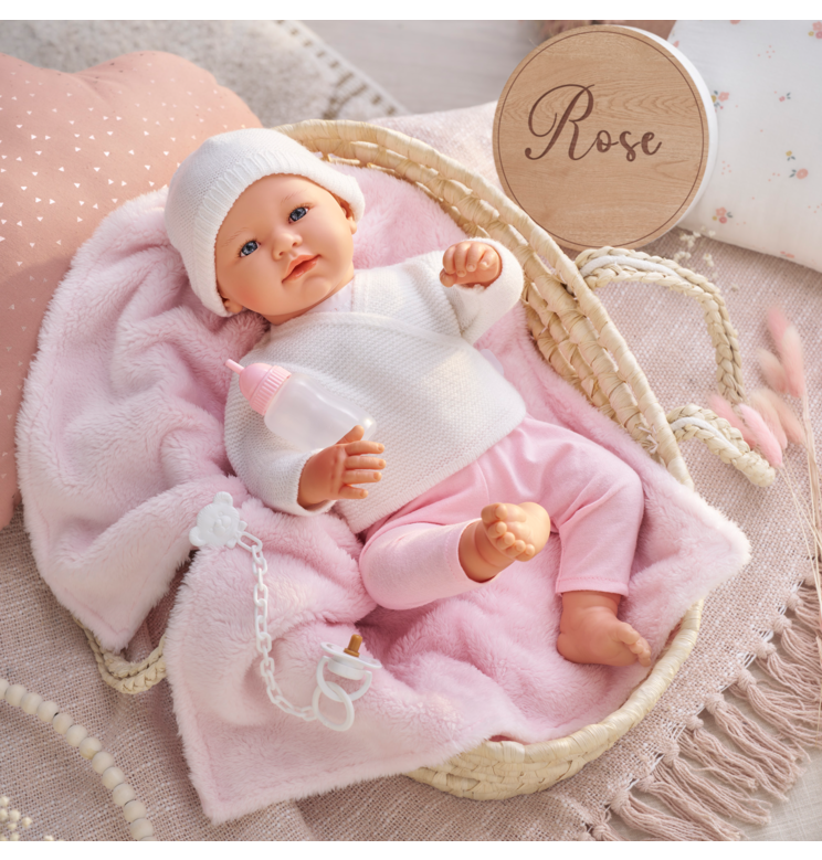 Poupon Rose et Couffin Tressé Peluche Rose