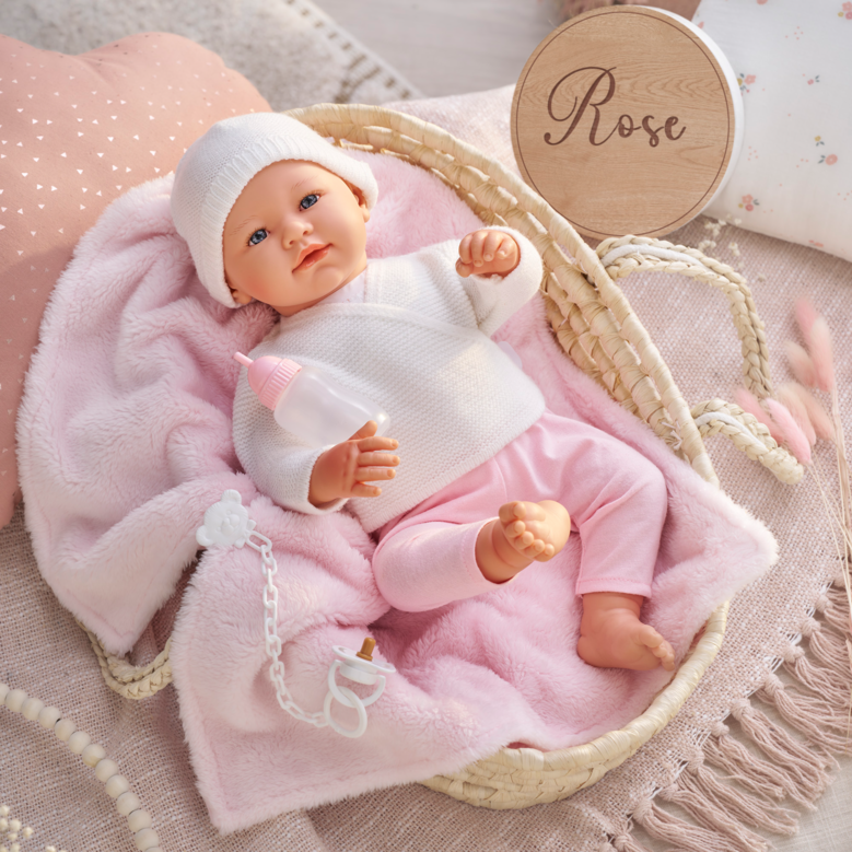 Poupon Rose et Couffin Tressé Peluche Rose