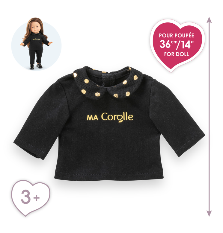 T-Shirt Noir et Or Manches Longues pour poupée ma Corolle