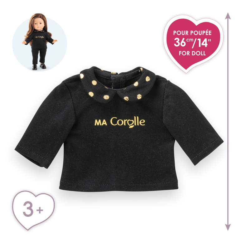 T-Shirt Noir et Or Manches Longues pour poupée ma Corolle