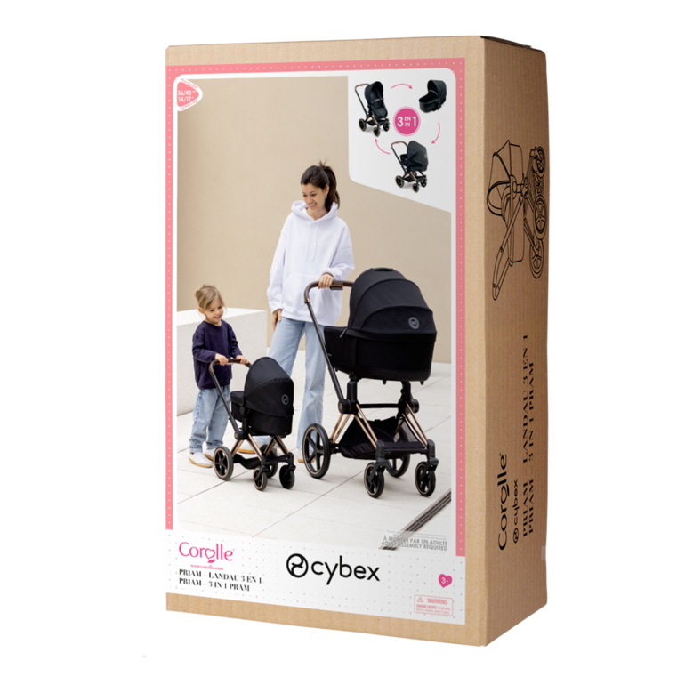Poupon Rose, Landau Cybex Noir et Porte-Poupon Cybex Noir