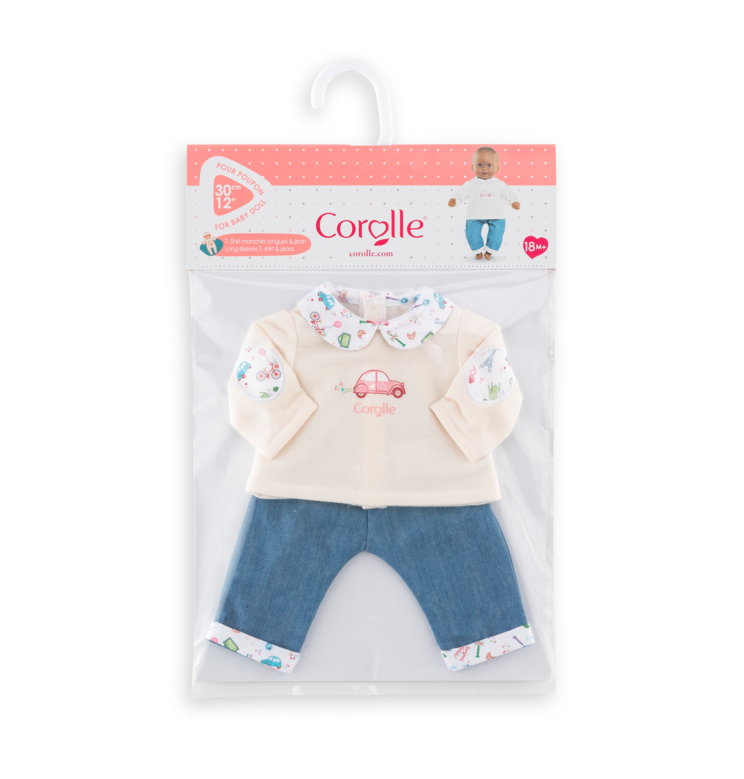 T-Shirt Manches Longues et Jean Week-end à Paris pour poupon 30 cm