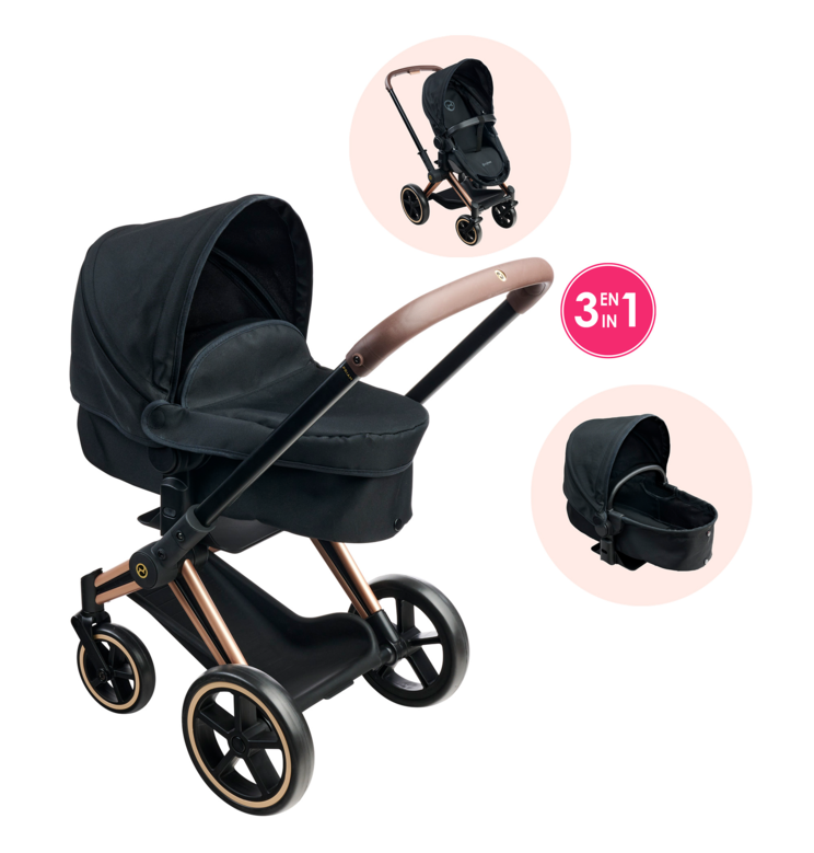 Landau 3 en 1 Cybex Priam Noir pour poupon 36 / 42 / 52 cm