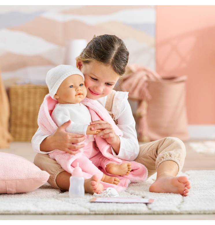 Poupon Rose et Couffin Tressé Peluche Rose