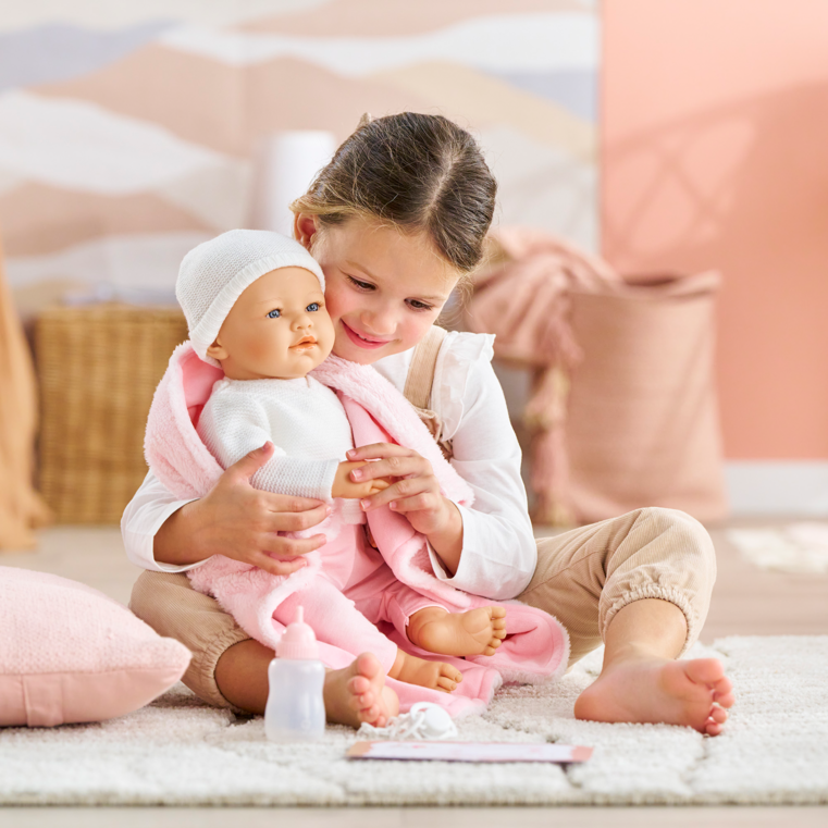 Rose et Couffin Tressé Peluche Rose