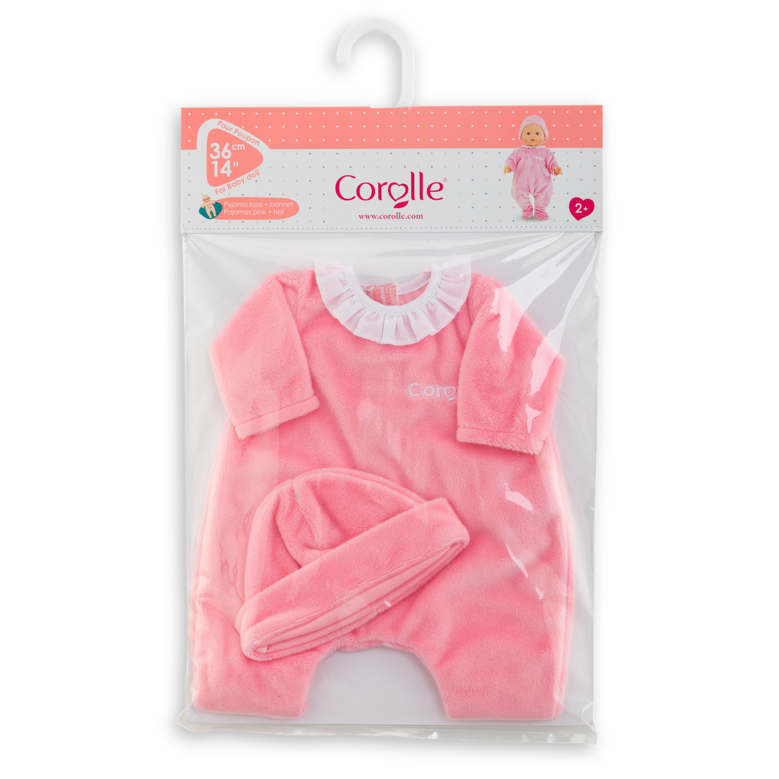 Couffin Tressé Peluche Rose et Pyjama pour poupon 36 cm