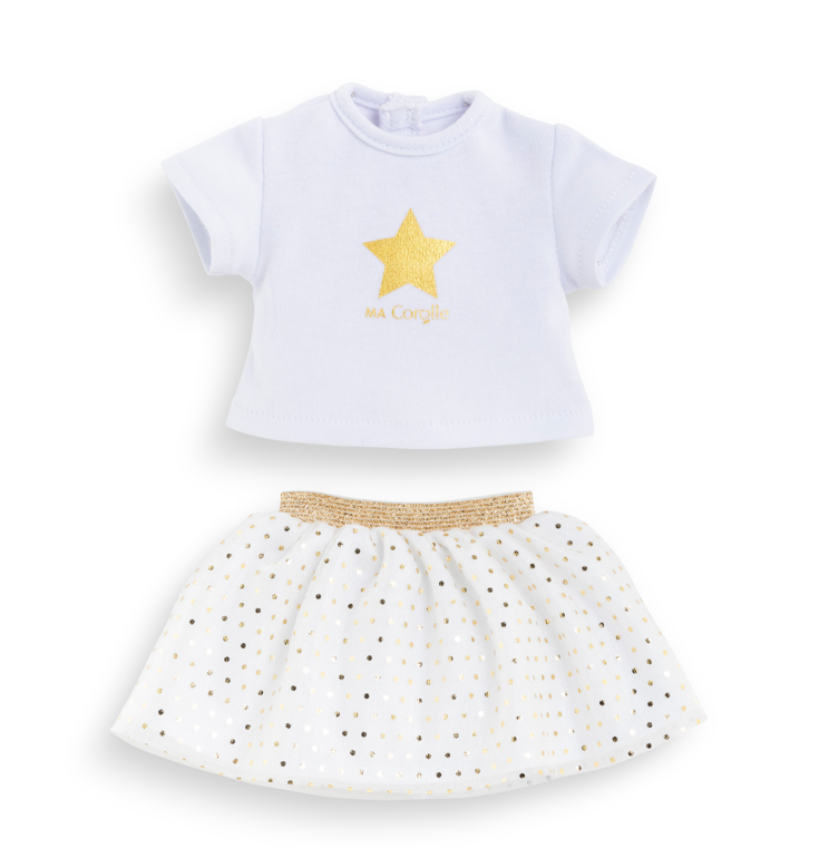 Ensemble Jupe & T Shirt Ivoire et Or pour poupée ma Corolle