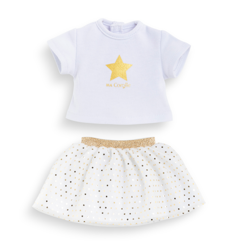 Ensemble Jupe & T Shirt Ivoire et Or pour poupée ma Corolle
