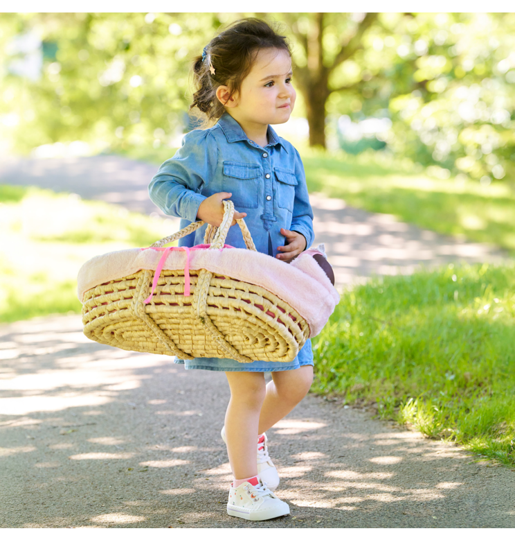 Ensemble Couffin Peluche Rose pour poupon de 36 et 42 cm