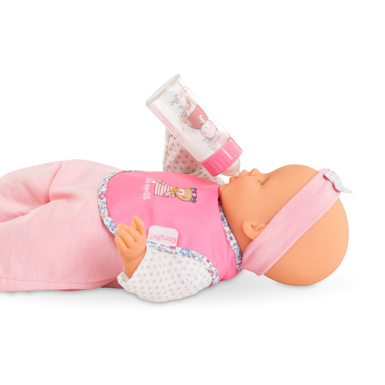 Bavoir Rose et Biberon Magique pour grand poupon 36/42 cm