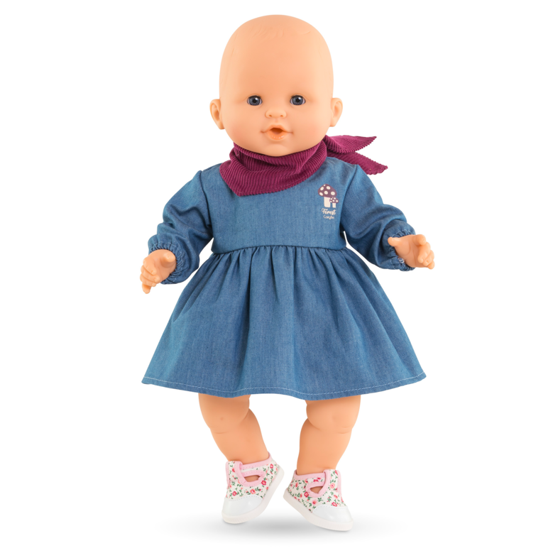 Robe en Jean Manches Longues & Foulard Petit Explorateur pour poupon 36 cm