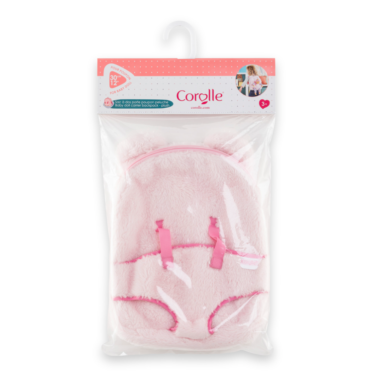 Sac à Dos Porte-Poupon Peluche Rose pour poupon 30 cm