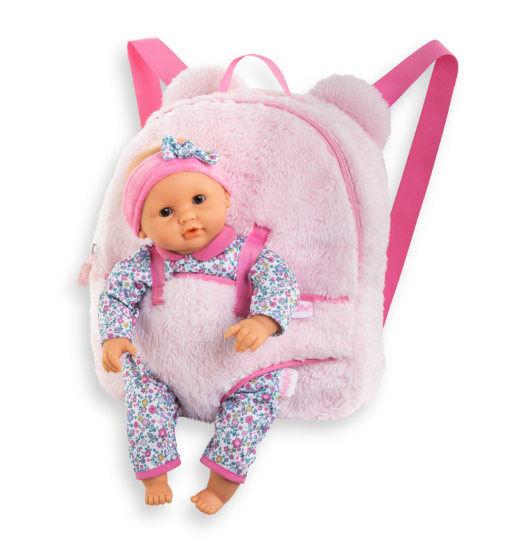 Sac à Dos Porte-Poupon Peluche Rose pour poupon 30 cm