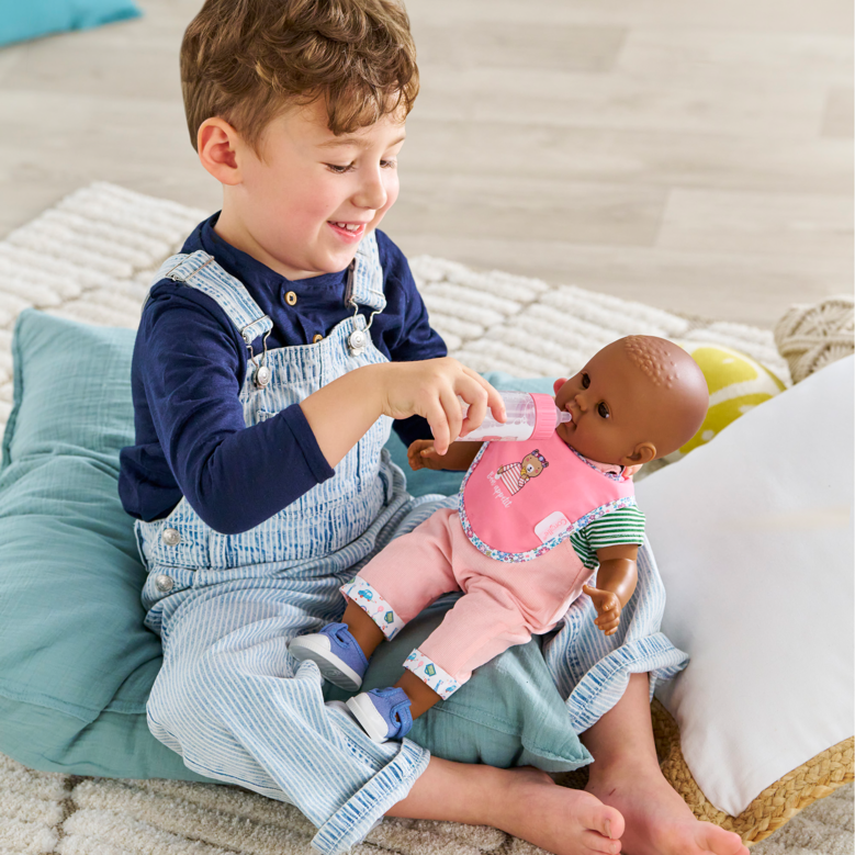 Bavoir Rose et Biberon Magique pour grand poupon 36/42 cm