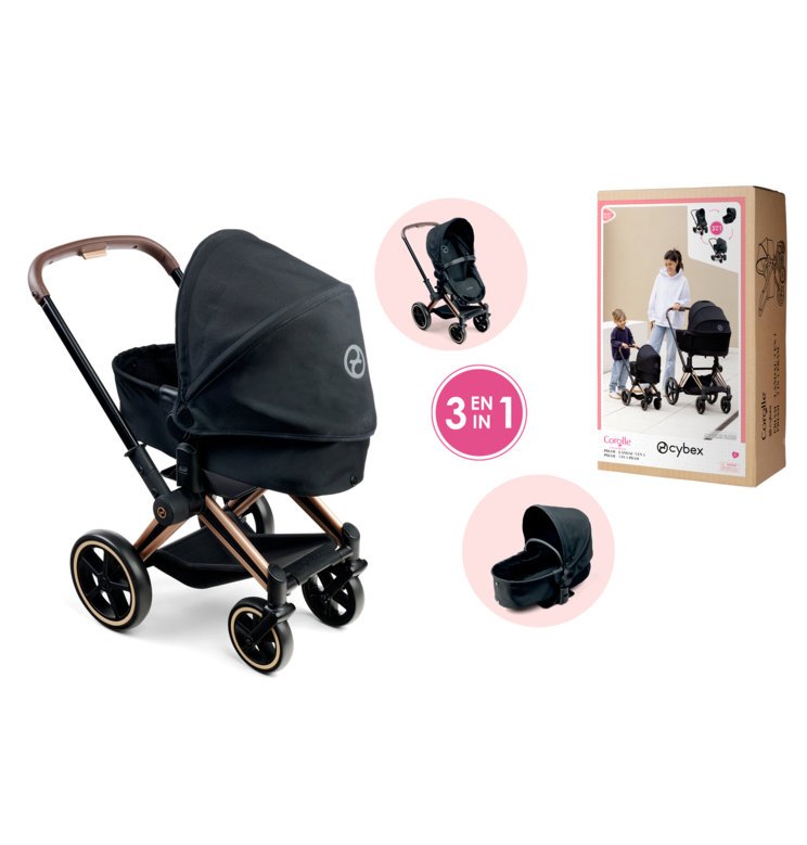 Landau 3 en 1 Cybex Priam Noir pour poupon 36 / 42 / 52 cm