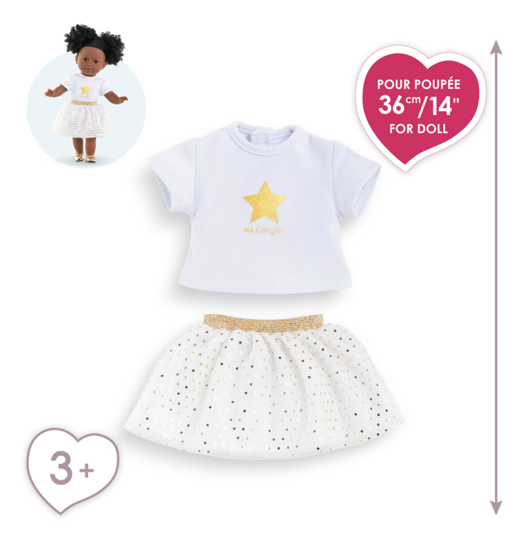 Ensemble Jupe & T Shirt Ivoire et Or pour poupée ma Corolle