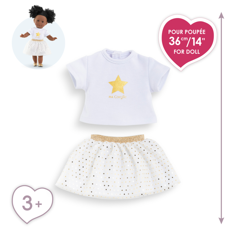 Ensemble Jupe & T Shirt Ivoire et Or pour poupée ma Corolle
