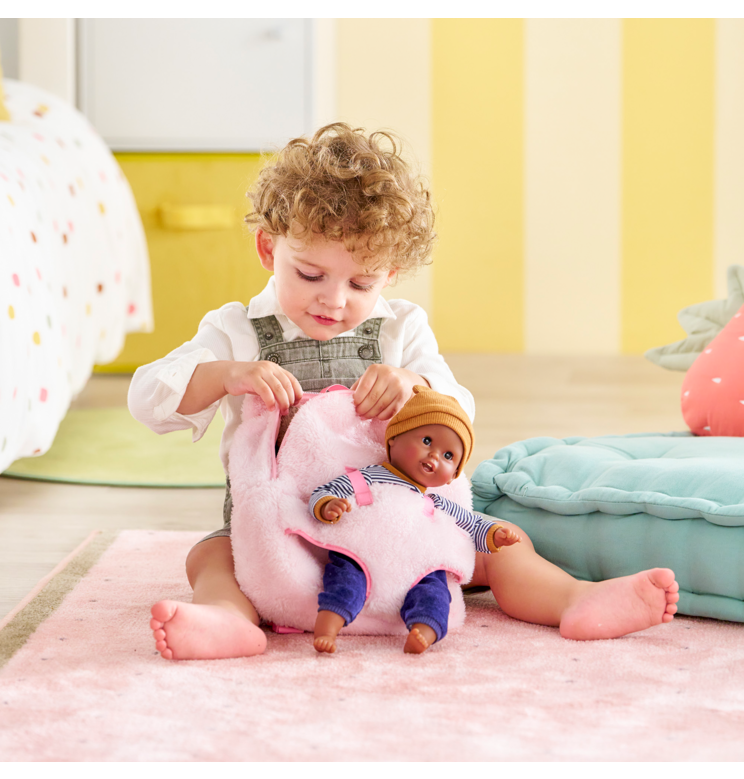 Sac à Dos Porte-Poupon Peluche Rose pour poupon 30 cm