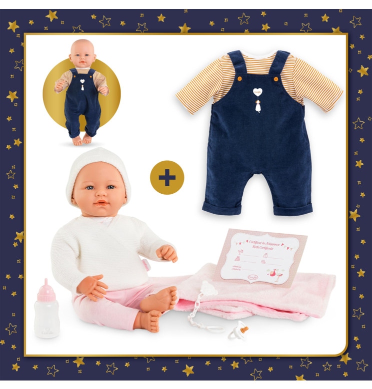 Poupon Rose et Salopette Marine