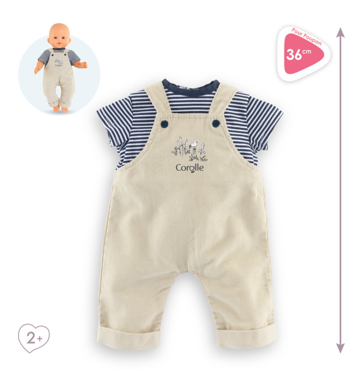 T-Shirt et Salopette Écru Bords de Loire pour poupon 36 cm