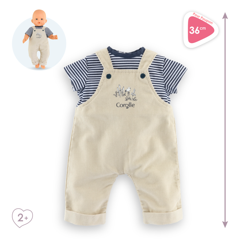 T-Shirt et Salopette Écru Bords de Loire pour poupon 36 cm