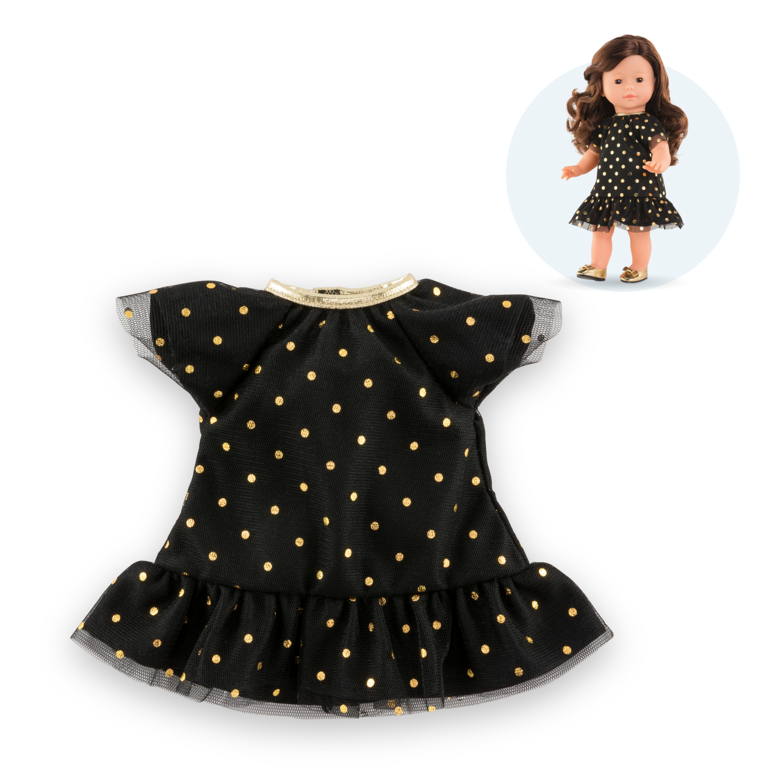 Petite Robe Noire - Pois Or pour poupée ma Corolle