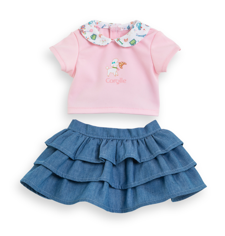 T-Shirt et Jupe à volants Week-end à Paris pour poupon 36 cm