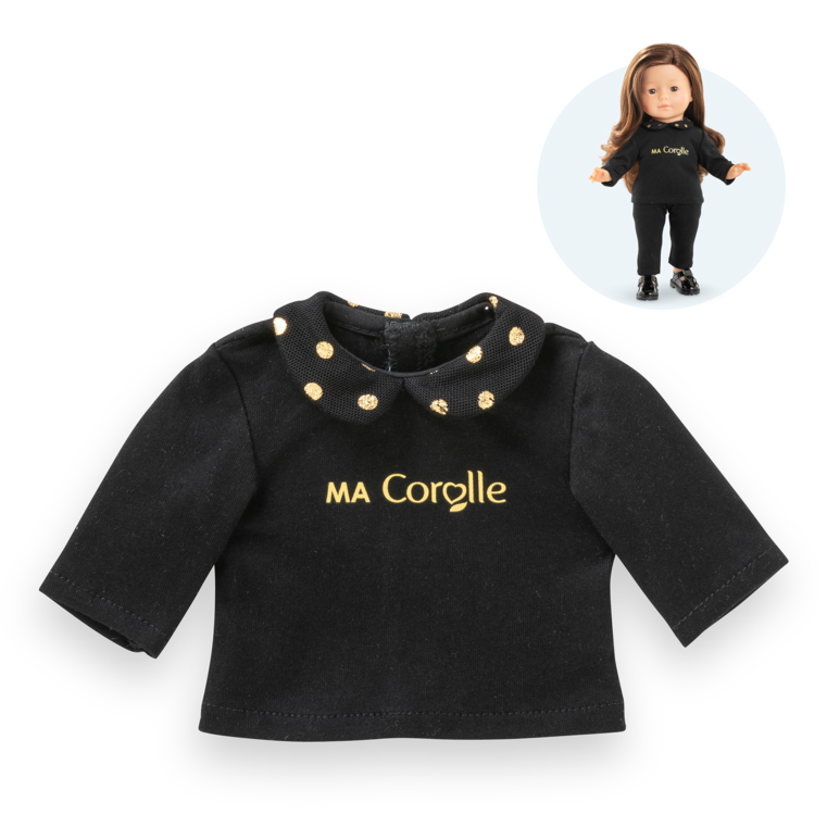 T-Shirt Noir et Or Manches Longues pour poupée ma Corolle