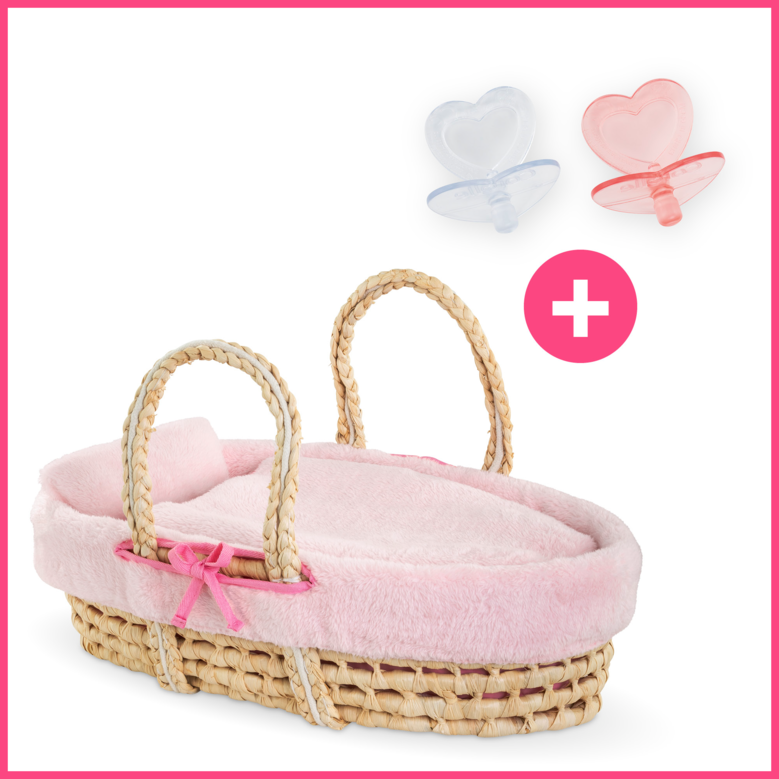Couffin Tressé Peluche Rose et Tétines