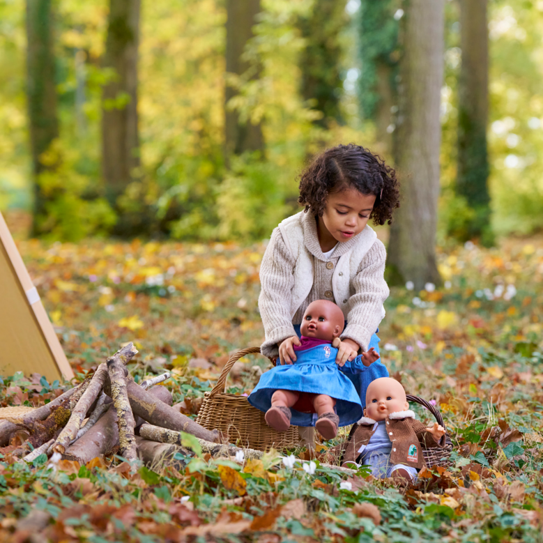 Robe en Jean Manches Longues & Foulard Petit Explorateur pour poupon 36 cm