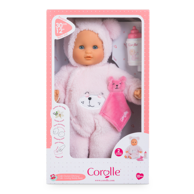 Bébé Calin Ourson d'Amour et Sac à Dos Porte-Poupon Peluche Rose