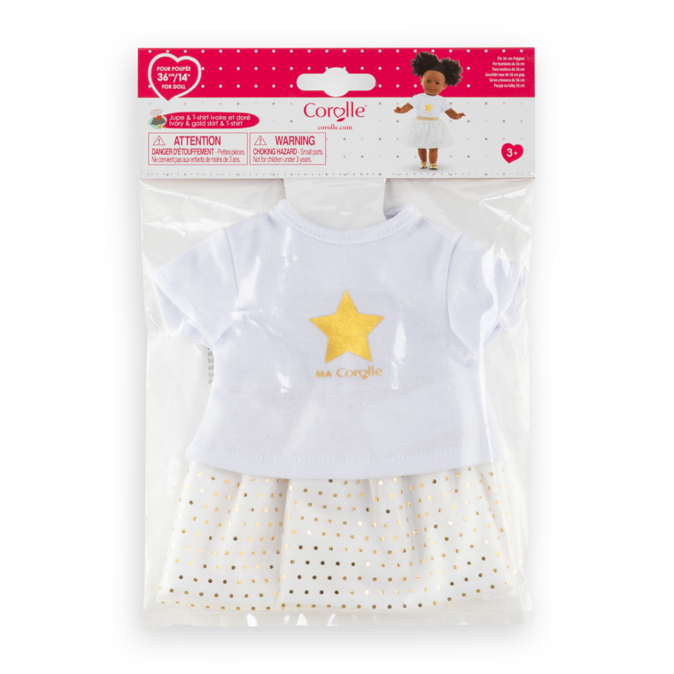 Ensemble Jupe & T Shirt Ivoire et Or pour poupée ma Corolle
