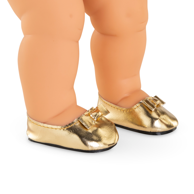 Ballerines dorées pour poupon 36 cm