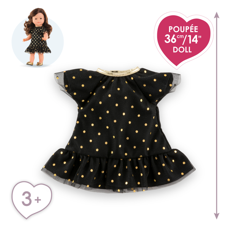 Petite Robe Noire - Pois Or pour poupée ma Corolle