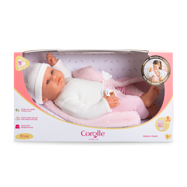 Poupon Rose et Couffin Tressé Peluche Rose