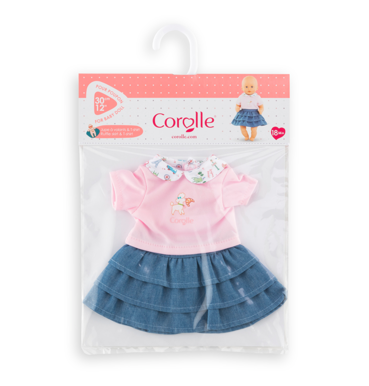 T-Shirt et Jupe à volants Week-end à Paris pour poupon 30 cm