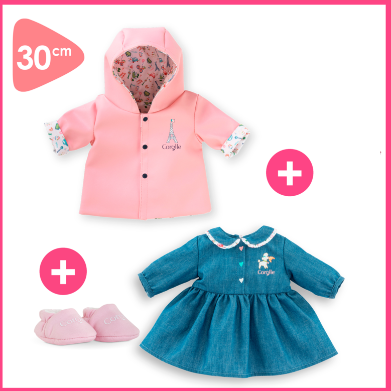 Dressing Robe Week End à Paris & Chaussons pour poupon 30 cm