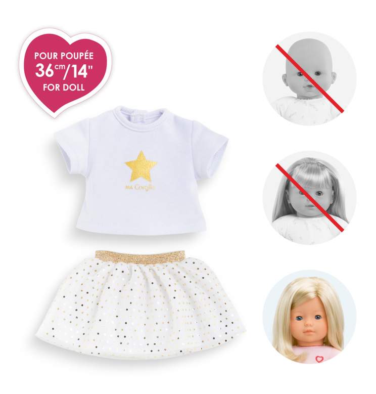 Ensemble Jupe & T Shirt Ivoire et Or pour poupée ma Corolle