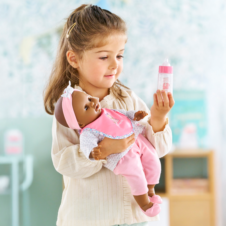 Bavoir Rose et Biberon Magique pour grand poupon 36/42 cm