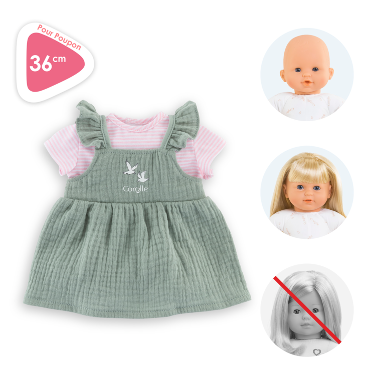 Robe à volants et T-Shirt Bords de Loire pour poupon 36 cm