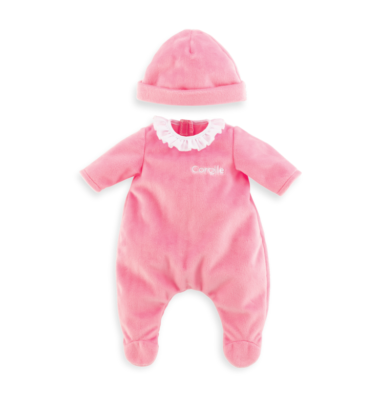 Couffin Tressé Peluche Rose et Pyjama pour poupon 36 cm