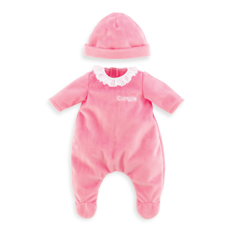 Couffin Tressé Peluche Rose et Pyjama pour poupon 36 cm
