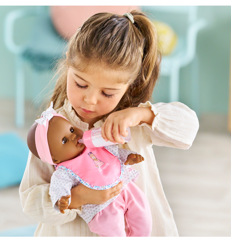 Bavoir Rose et Biberon Magique pour grand poupon 36/42 cm