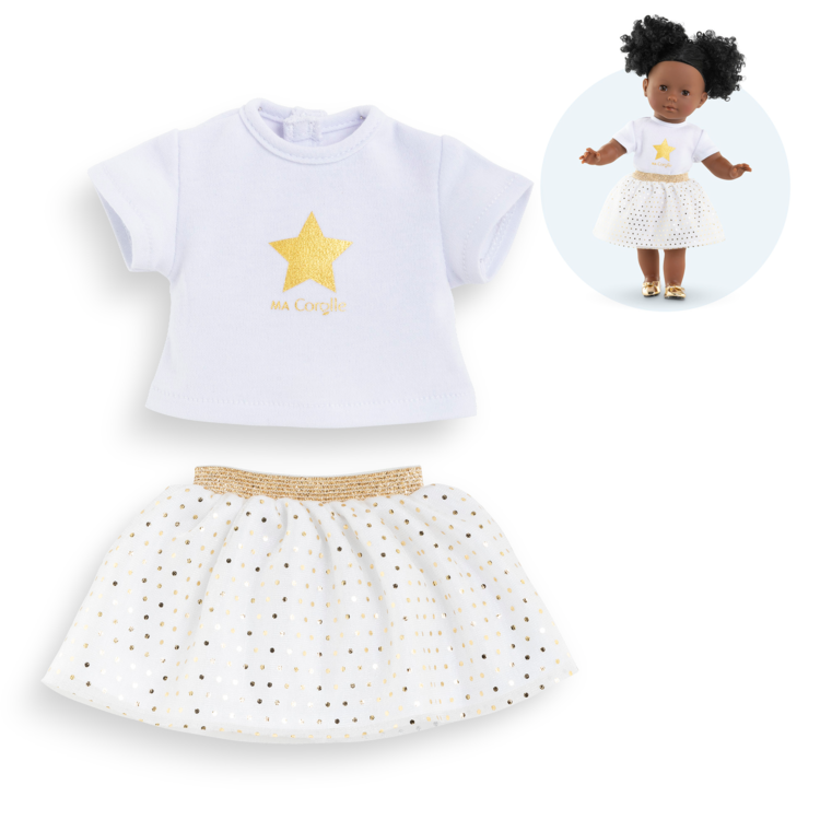 Ensemble Jupe & T Shirt Ivoire et Or pour poupée ma Corolle