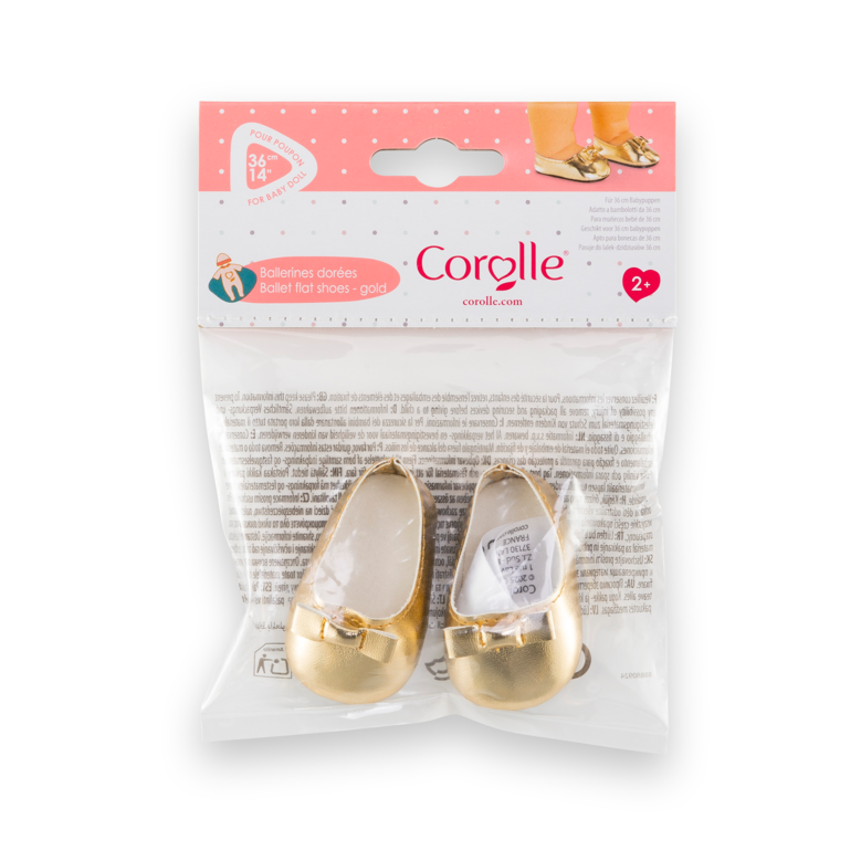 Ballerines dorées pour poupon 36 cm