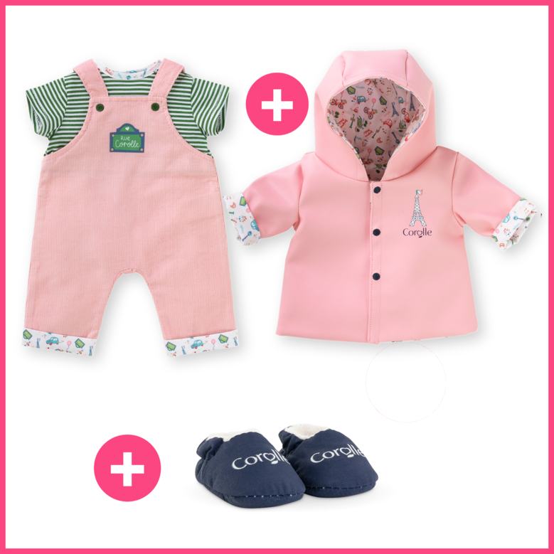 Dressing Salopette Week End à Paris & Chaussons pour poupon 30 cm
