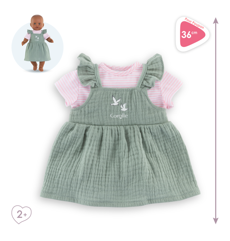 Robe à volants et T-Shirt Bords de Loire pour poupon 36 cm